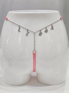 HOROSCOPEZ ✦ Lust For Libra Lace Thong ✦ Pink Floral Mesh Rhinestone Libra Chain